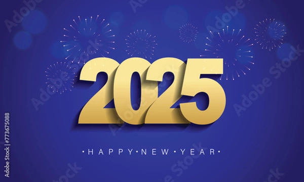 Obraz Happy New Year 2025 greeting card design template.
