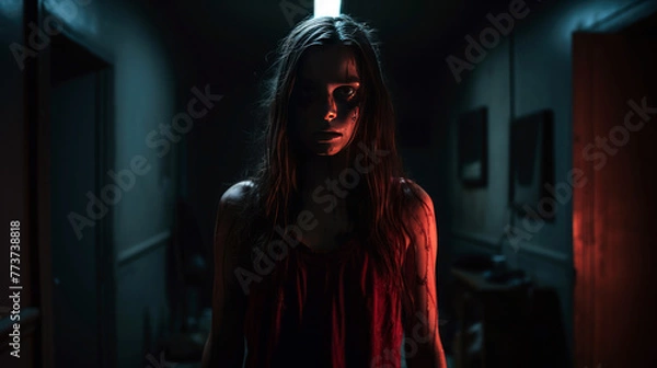 Obraz In the Embrace of Darkness, an Intense Portrait Captures the Essence of Adolescent Anxiety