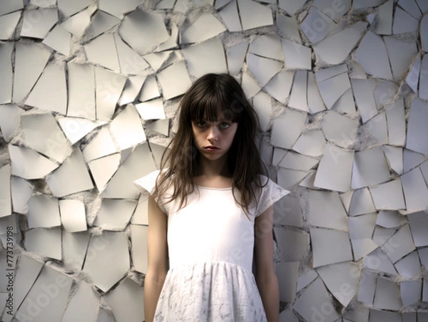 Obraz Broken Visions: Despair of a Young Woman Surrounded by Fractured Reality