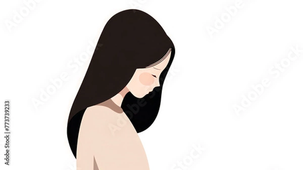 Obraz Silent Sorrow: A Depressed Girl Finds Solace, Copyspace Illustration