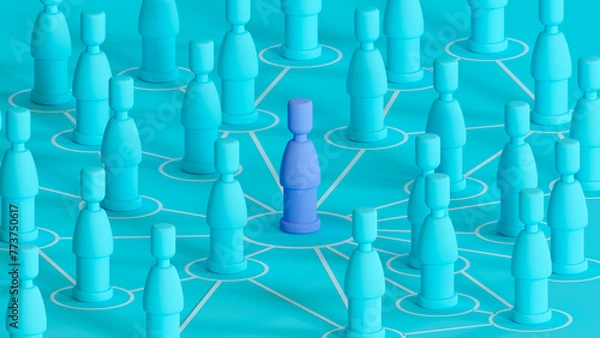 Fototapeta Networking business concept. 3d illustration peg dolls is connected to others. Abstract social network connection