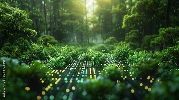 Obraz Digital Circuit Board Forest with Glowing Lights