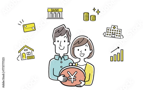 Fototapeta ベクターイラスト素材：お金のことを考える夫婦
