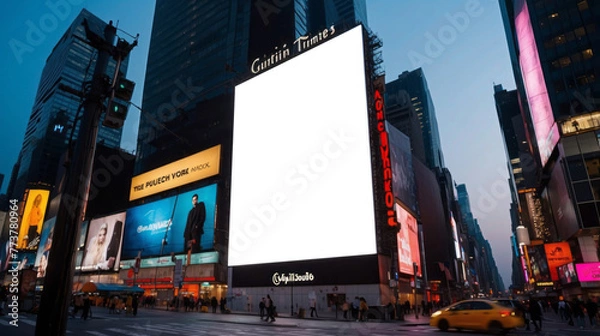 Fototapeta standing blank billboard at night city, new york times square blank billboard mock up