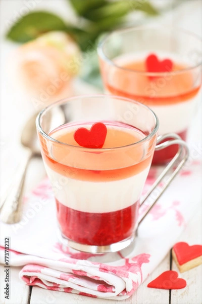 Obraz Valentine's day dessert Panna cottawith strawberry mousse