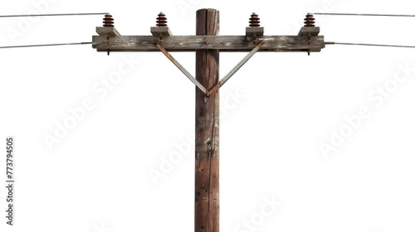 Obraz A wooden pole with multiple wires attached in a tangled pattern