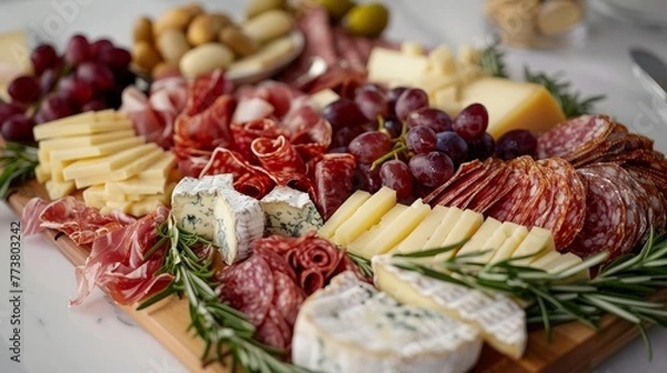 Obraz Charcuterie Boards Cinematic shots of artisanal charcuterie boards delivered for elegant entertaining at home  AI generated illustration