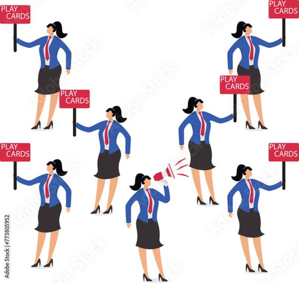 Obraz Collective protesters, public protests, demonstrations, protests, strikes, loudly announced speeches, isometric groups of businesswomen holding up placards