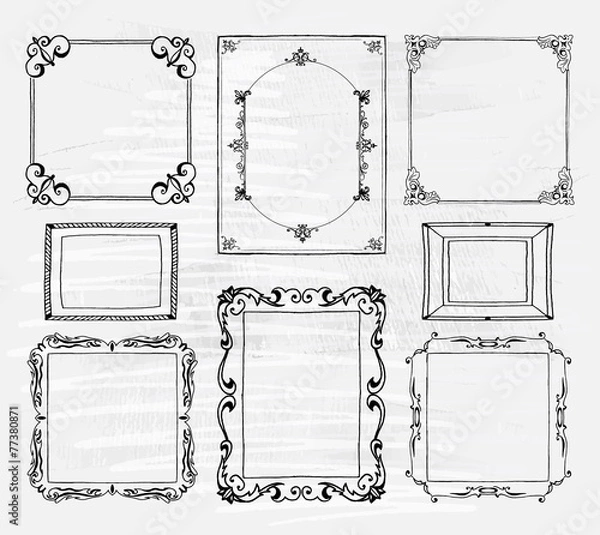 Fototapeta Hand drawn frames set with different ornaments