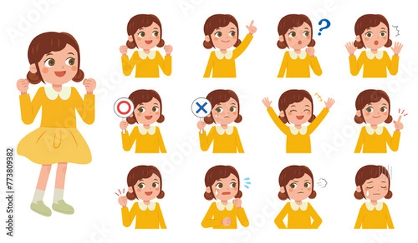 Fototapeta 女の子の表情バリエーションセットイラスト
