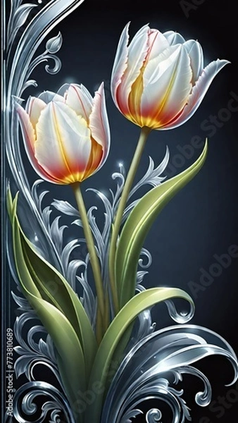 Fototapeta beautifully illustrated tulips with a blend of vibrant colors and ornamental metallic or luminescent accents