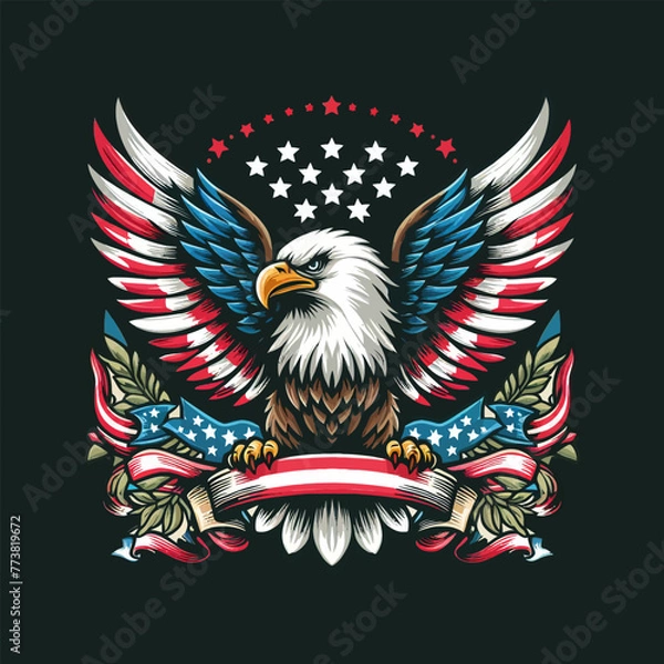 Fototapeta Eagle with usa flag vector and t shirt design 
