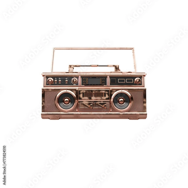 Fototapeta 3D render of a retro beige boombox on a light grey background