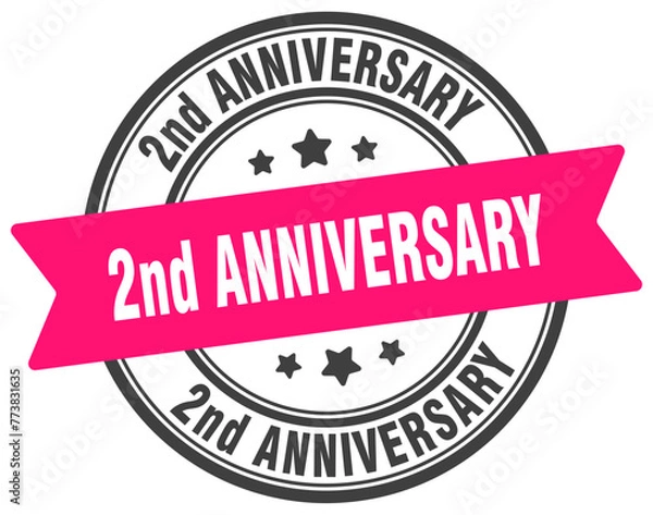 Fototapeta 2nd anniversary stamp. 2nd anniversary label on transparent background. round sign