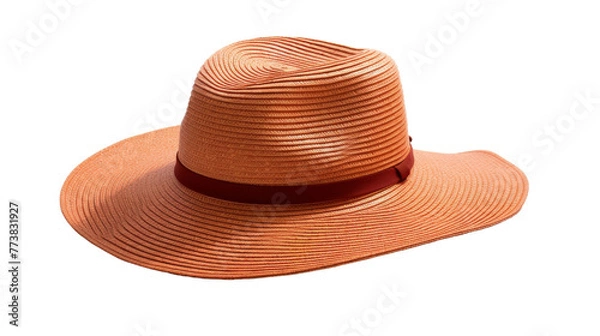 Fototapeta A vibrant orange hat adorned with a rustic brown ribbon wrapped around its brim