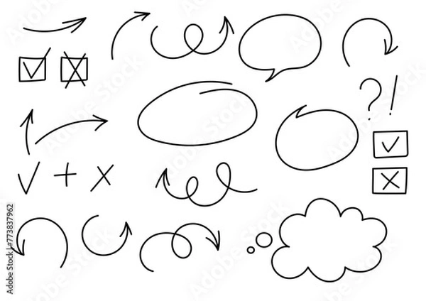 Obraz Arrows Cursor Speech Comic Balloon. Pointers and arrows for graphs and presentations. Design elements in vector isolated on white background