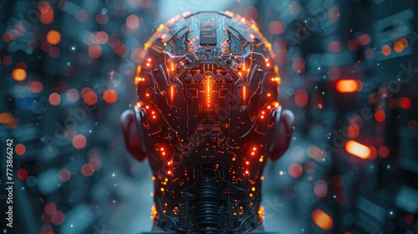 Obraz Advanced Robotic Head with Illuminated Circuitry