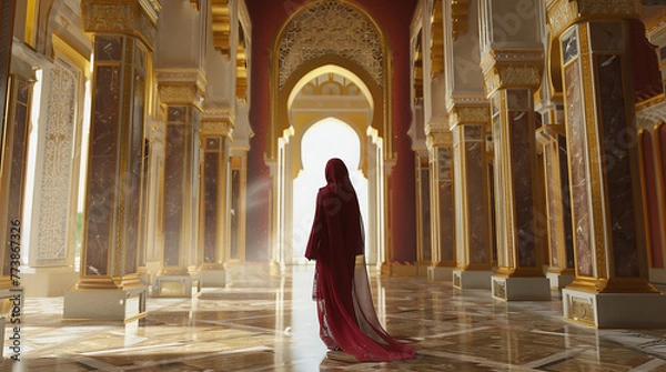 Fototapeta An arab woman in the corridor of a royal arab palace
