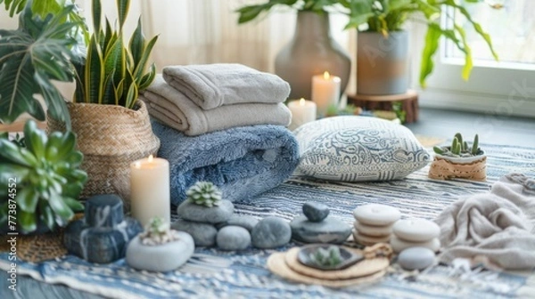 Obraz Table Adorned With Towels and Candles
