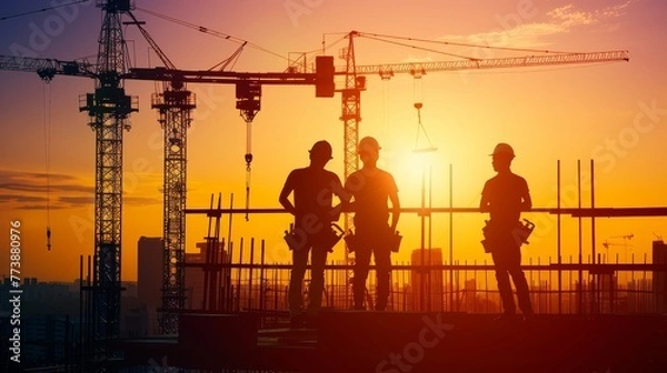 Fototapeta Construction workers and engineers working on high.Heavy industry and Safety at Work concept.