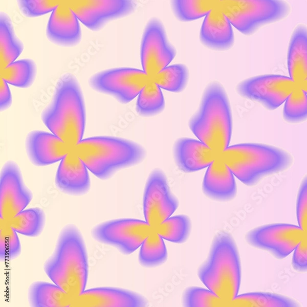Fototapeta Aura pattern. Y2k groovy abstract backgrounds. Blurry butterfly element. Blurred gradient. Abstract geometric shapes in trendy retro style. Red, pink, yellow. Print, wallpaper, card, banner, web