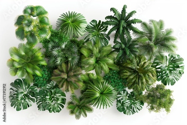 Fototapeta A lush forest canopy. the dense greenery unfolds in layers of texture and color. Generative AI