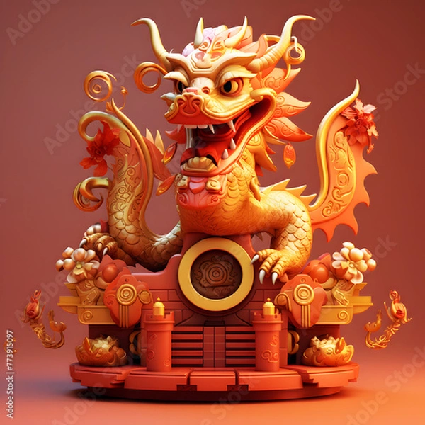 Fototapeta 3d dragon display podium on a plain background, a Generative AI