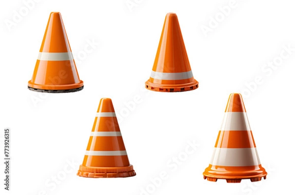 Fototapeta traffic cones isolated on white, part of road