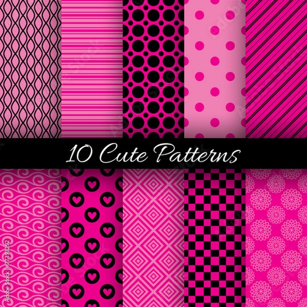 Fototapeta Cute abstract geometric bright seamless patterns