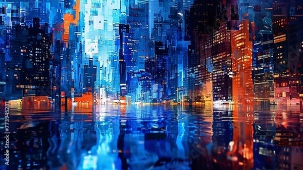 Obraz Cityscape at Night A Vibrant Urban Scene Generative AI