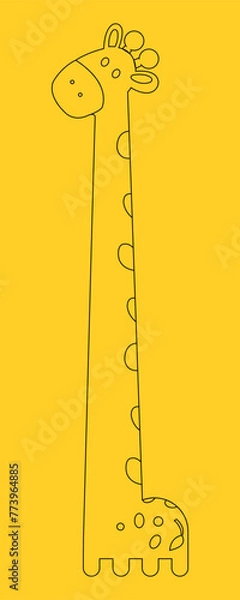 Fototapeta Drawing of a cute giraffe on a yellow background. Vector art of a cute giraffe for drawing on a yellow background. Graphic illustration of the adorable giraffe EPS 10
