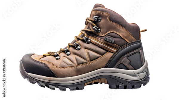 Fototapeta A sturdy pair of hiking boots set against a crisp white background