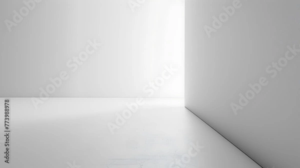 Obraz Minimalist white empty room corner with natural light creating soft shadows on clean walls