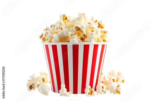 Obraz Popcorn striped bucket on white background