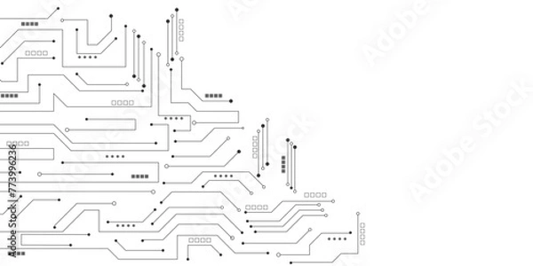 Fototapeta  Vector Technology black circuit diagram concept. Abstract technology on white background. High-tech circuit board .