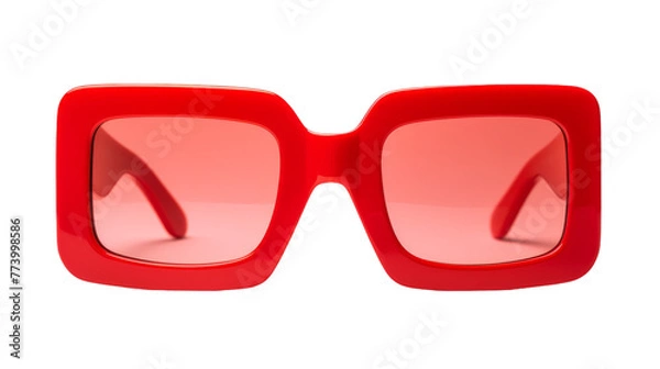 Fototapeta A vibrant pair of red sunglasses gleam against a stark white backdrop