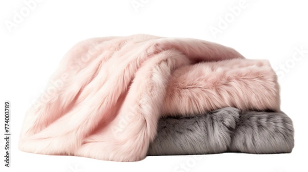 Fototapeta A soft pink and grey blanket gently resting on a pristine white background