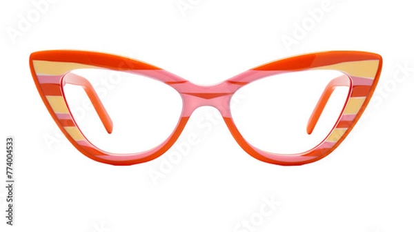 Fototapeta A pair of pink and orange glasses resting on a white background