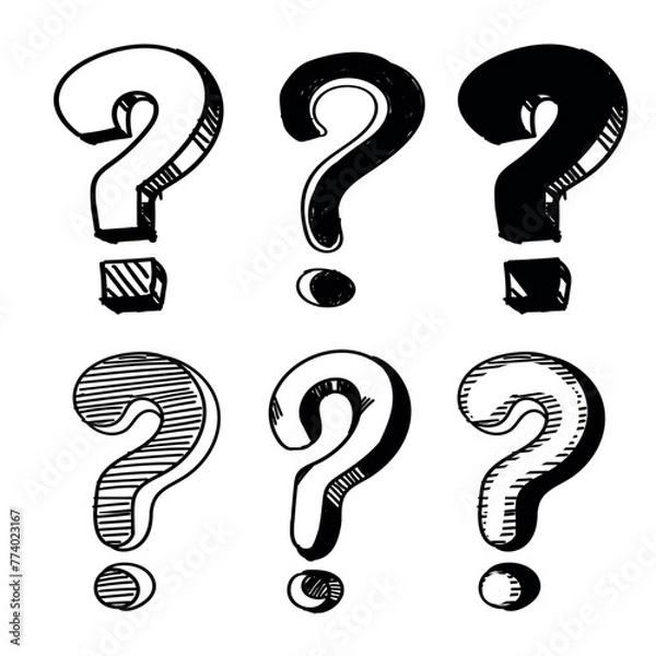 Fototapeta Hand drawn doodle questions marks set. Vector illustration