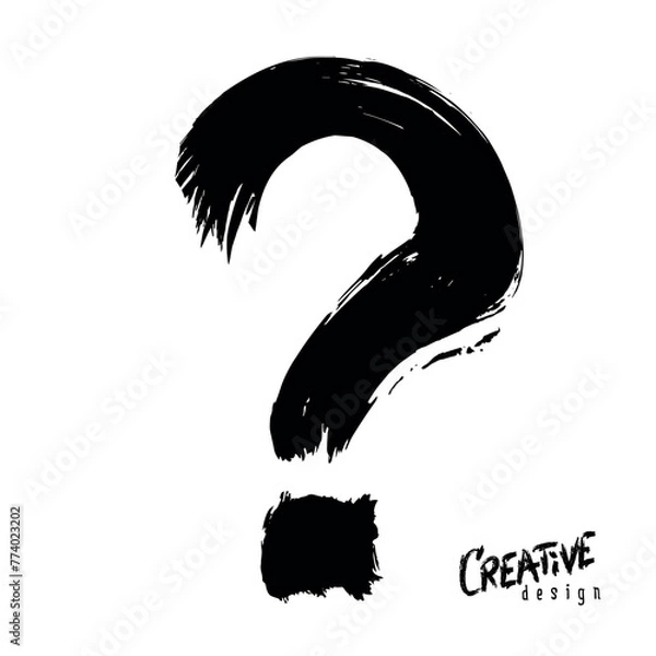 Fototapeta Question mark brush.Vector illustration, hand drawn, sketch style, isolated on white background.