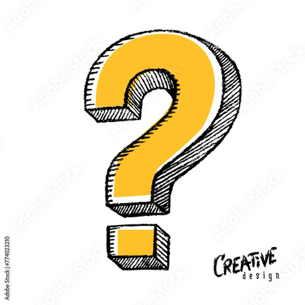 Fototapeta Question mark.Vector illustration, hand drawn, sketch style, isolated on white background.