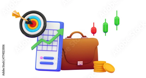Fototapeta 3d Money profit Investment and analysis Project manager tool, business, productivity online platform