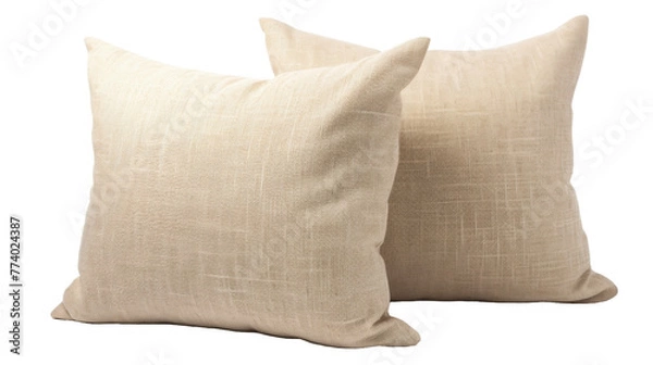 Fototapeta Two fluffy pillows rest on a pristine white background