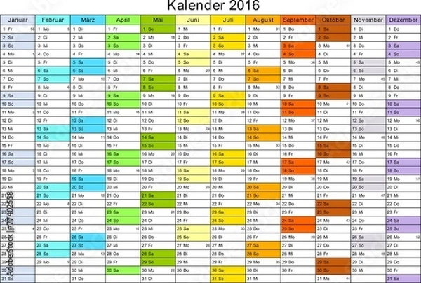 Obraz Kalender 2016 universal - ohne Feiertage