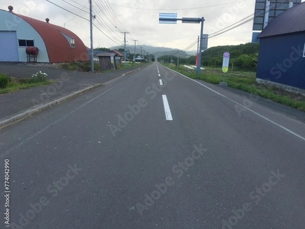 Obraz 北海道の直線的な道路