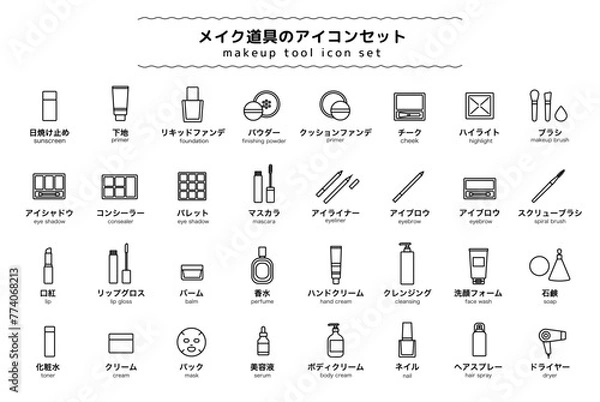 Fototapeta メイク道具のアイコンセット