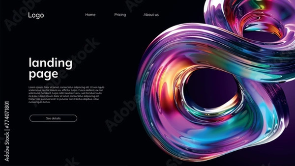 Obraz landing page template with bright fluid holographic infinity ring torus