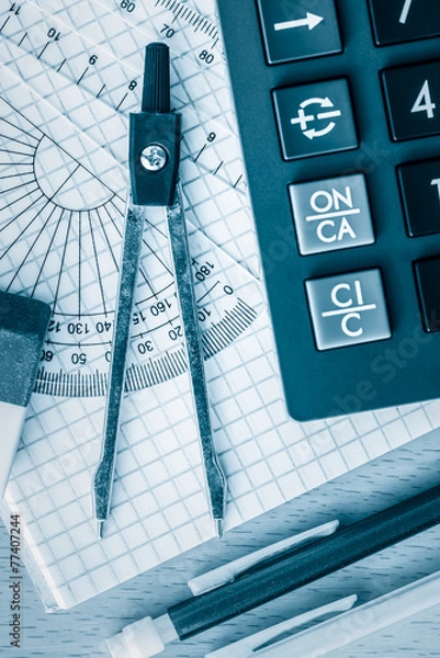 Obraz School Supplies Matematyka i nauka stonowane na niebiesko
