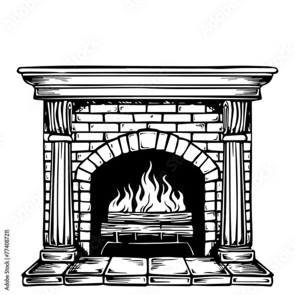 Obraz Classic Fireplace Illustration Vector in Black
