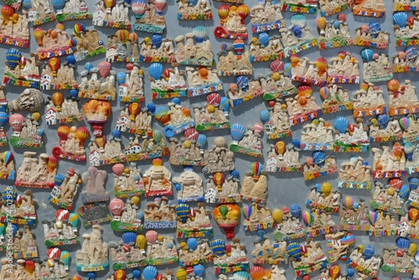 Fototapeta Bunch of colorful and beautiful Cappadocia souvenir magnets for backgrounds and overlays